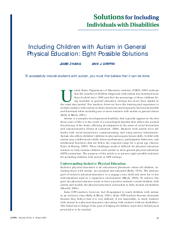(PDF) Including Children with Autism in General Physical Education