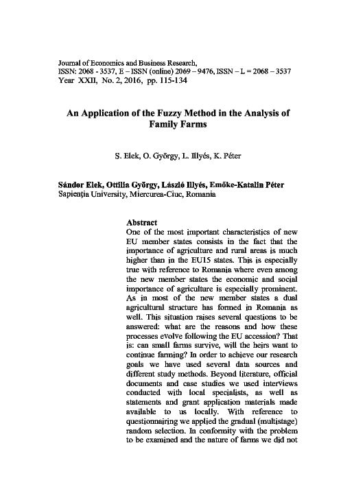 (PDF) An Application of the Fuzzy Method in the Analysis of Family Farms
