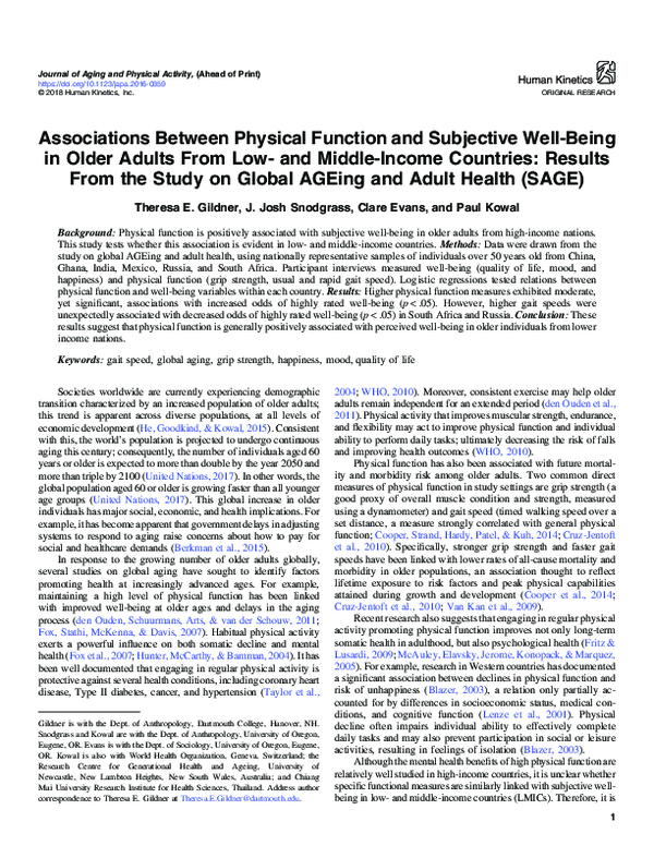 (PDF) Associations Between Physical Function and Subjective Well-Being ...