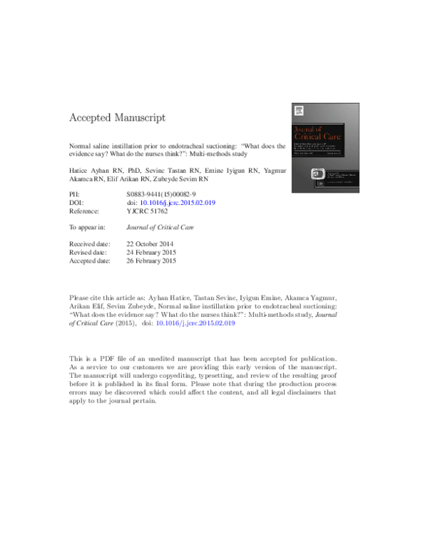 (PDF) Normal saline instillation before endotracheal suctioning: “What ...