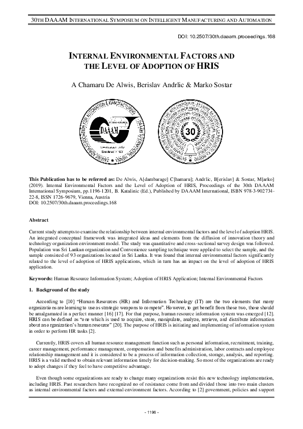 (PDF) Internal Environmental Factors and the Level of Adoption of HRIS