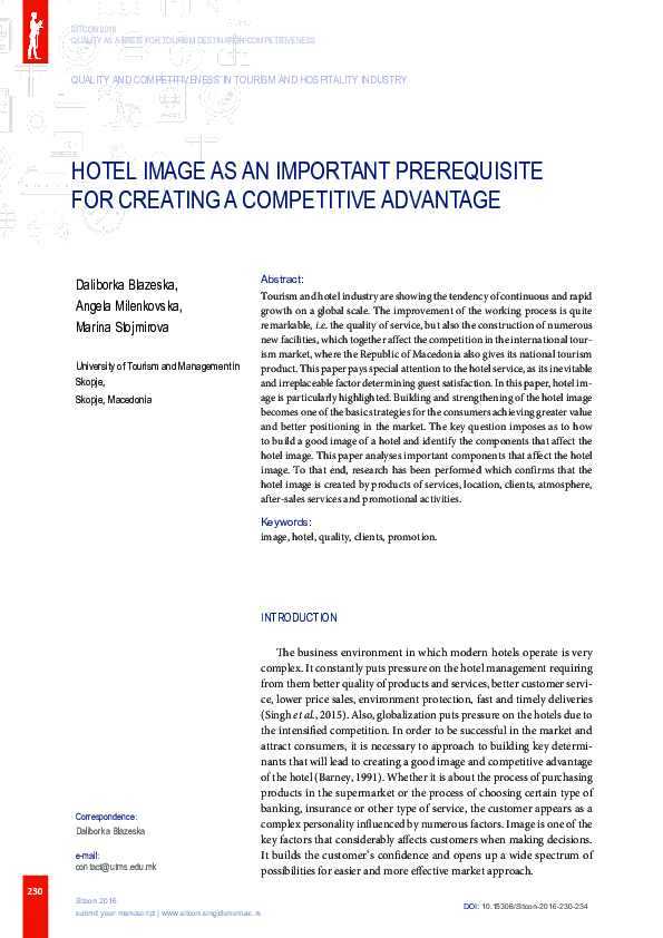 (PDF) Hotel image as an important prerequisite for creating a ...