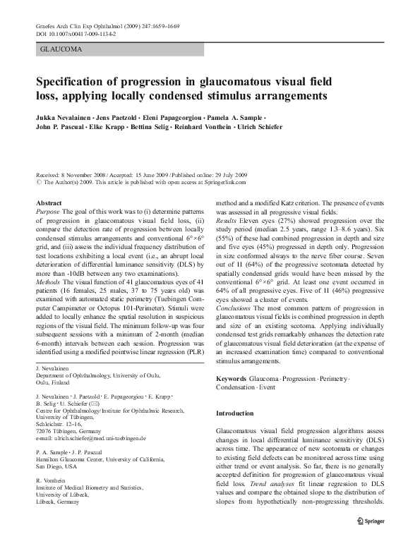 (PDF) Specification of progression in glaucomatous visual field loss ...