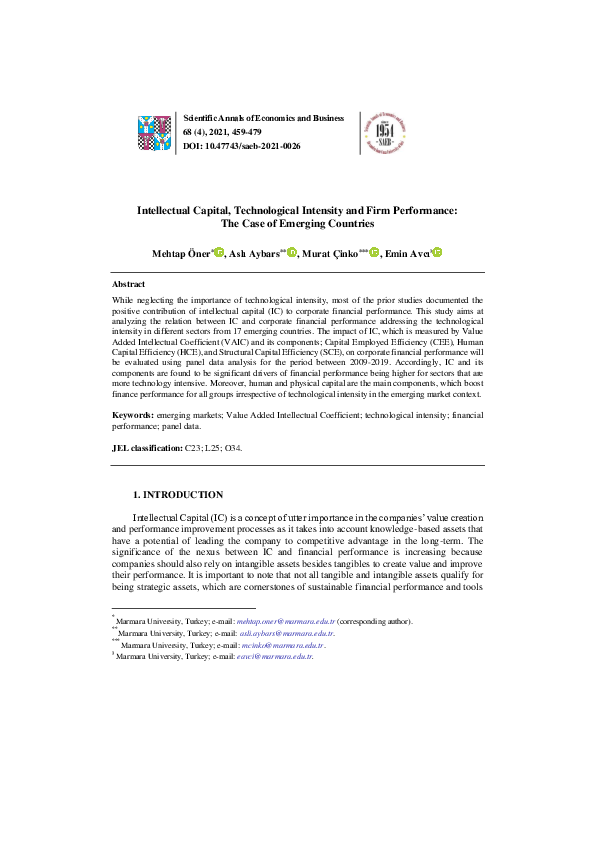 (PDF) Intellectual Capital, Technological Intensity and Firm ...