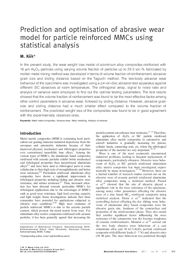 (PDF) Prediction and optimisation of abrasive wear model for particle ...