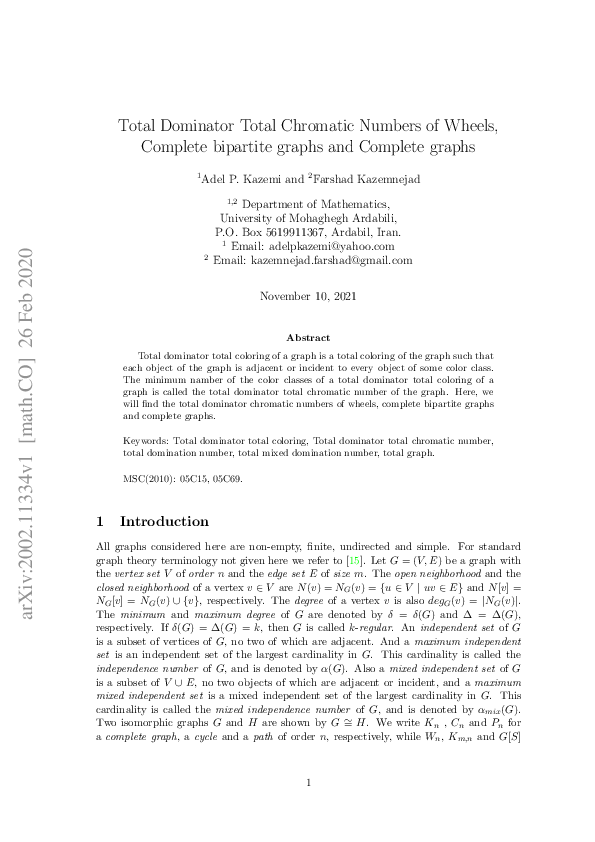 (PDF) Total Dominator Total Chromatic Numbers of Wheels, Complete ...