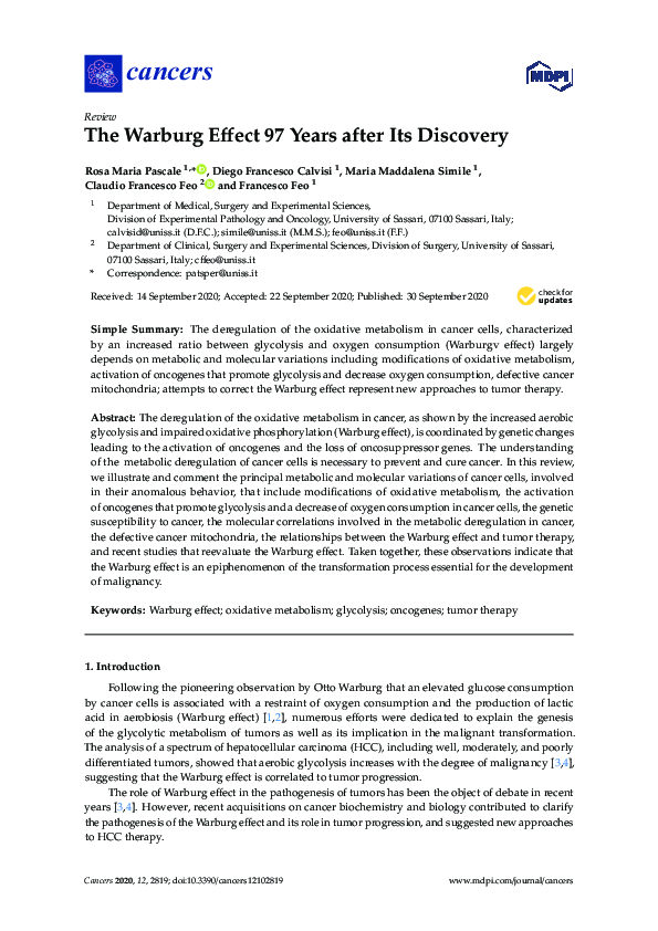 (PDF) The Warburg Effect 97 Years after Its Discovery Maria Simile