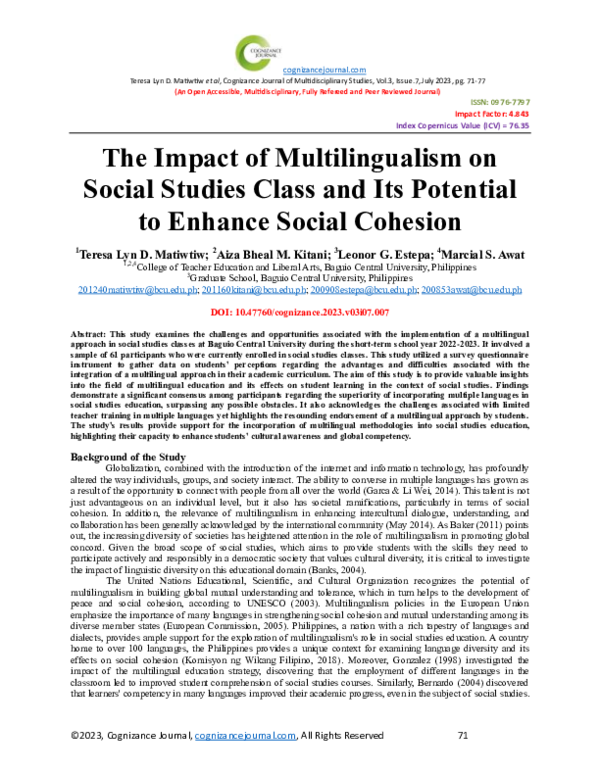 (PDF) The Impact of Multilingualism on Social Studies Class and Its ...