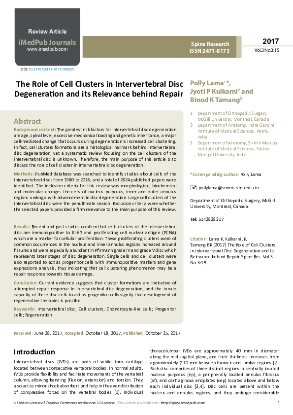 (PDF) The Role of Cell Clusters in Intervertebral Disc Degeneration and ...