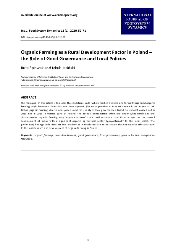 (PDF) Organic farming as a rural development factor in Poland - the ...