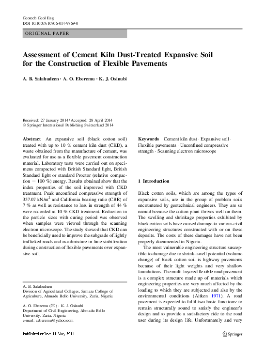 (PDF) Assessment of Cement Kiln Dust-Treated Expansive Soil for the ...