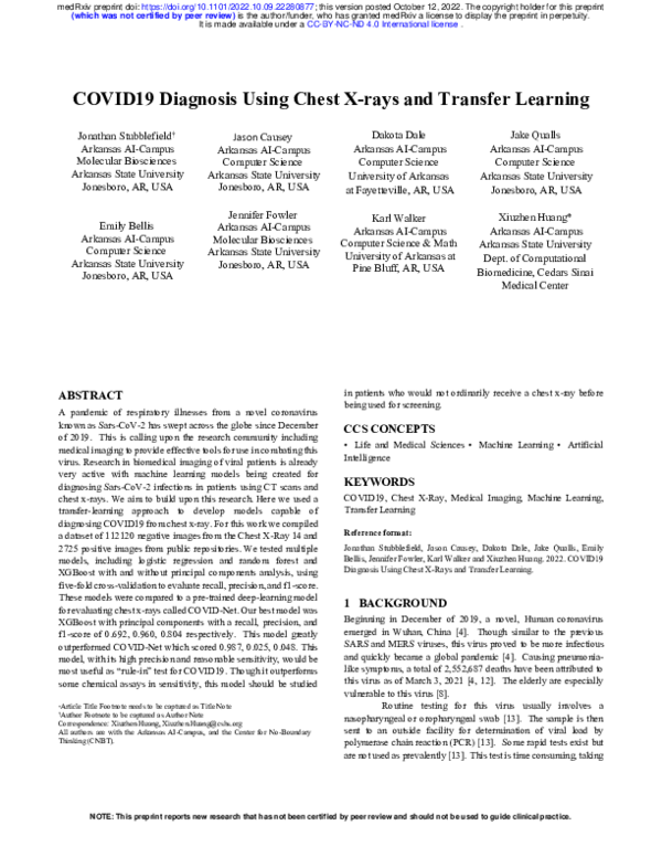 (PDF) COVID19 Diagnosis Using Chest X-rays and Transfer Learning