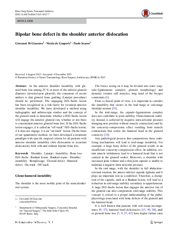 (PDF) Bipolar bone defect in the shoulder anterior dislocation
