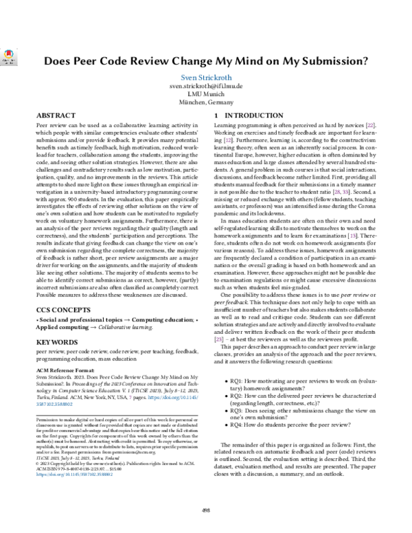 (PDF) Does Peer Code Review Change My Mind on My Submission?