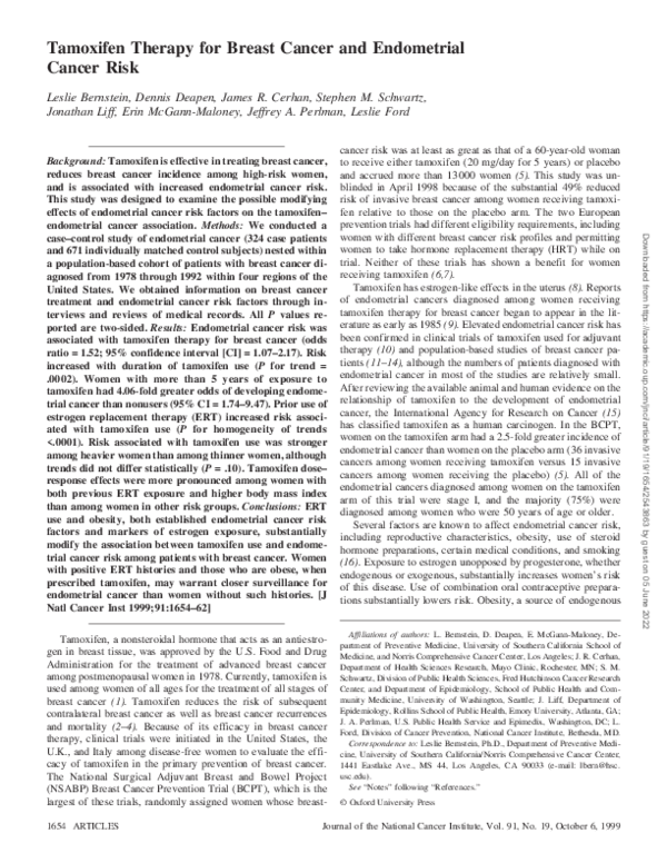 (PDF) Tamoxifen Therapy for Breast Cancer and Endometrial Cancer Risk