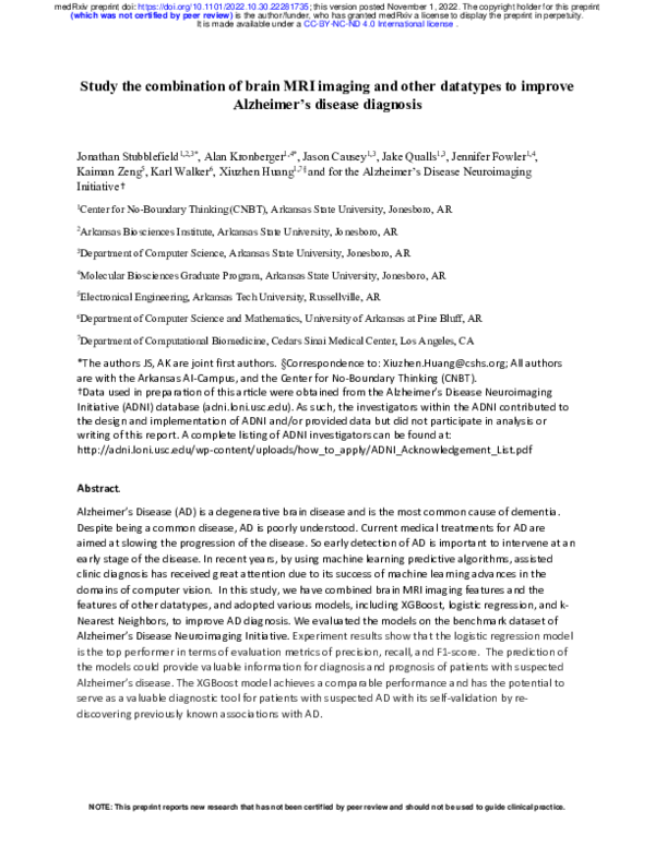 (PDF) Study the combination of brain MRI imaging and other datatypes to ...