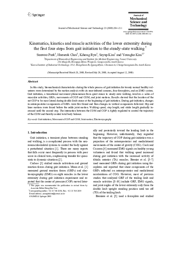 (PDF) Kinematics, kinetics and muscle activities of the lower extremity ...
