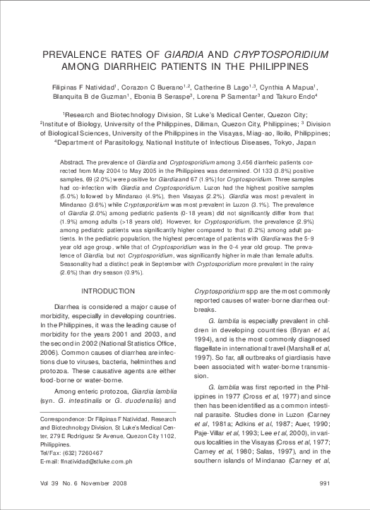 (PDF) Prevalence rates of Giardia and Cryptosporidium among diarrheic ...