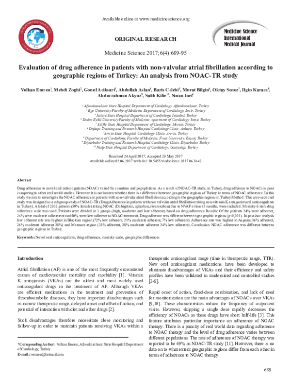 (PDF) Evaluation of drug adherence in patients with non-valvular atrial ...