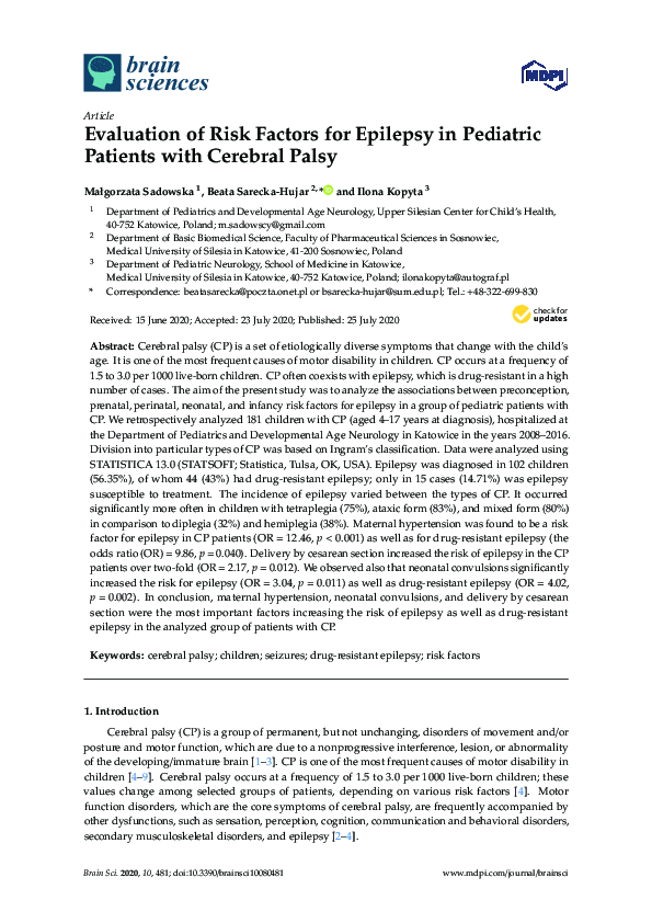 (PDF) Evaluation of Risk Factors for Epilepsy in Pediatric Patients ...