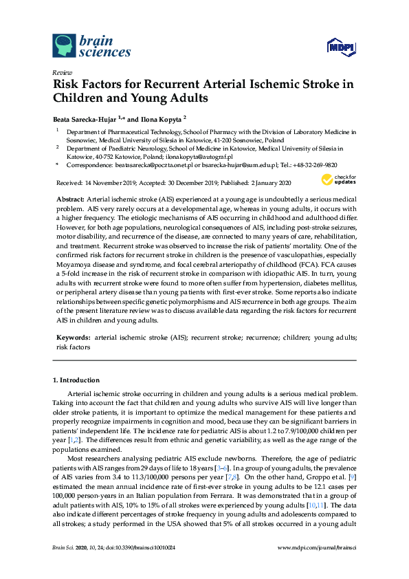(PDF) Risk Factors for Recurrent Arterial Ischemic Stroke in Children ...