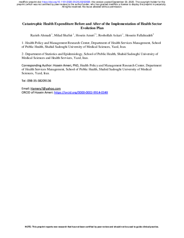 (PDF) Catastrophic Health Expenditure Before and After of the ...