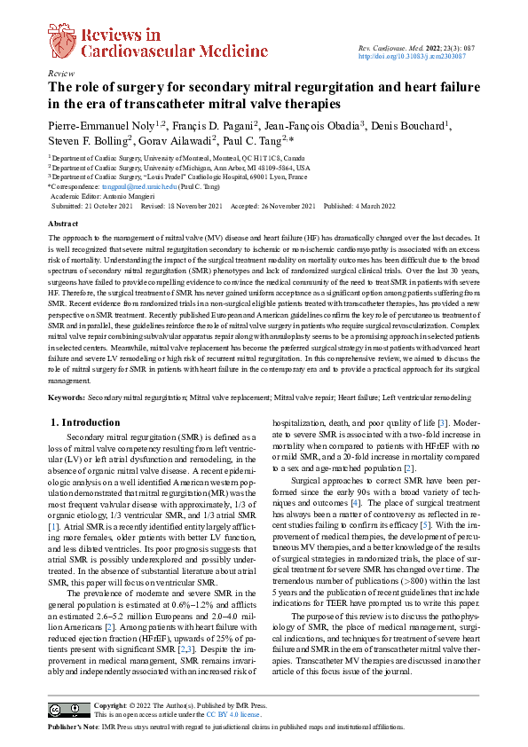 (PDF) The role of surgery for secondary mitral regurgitation and heart ...
