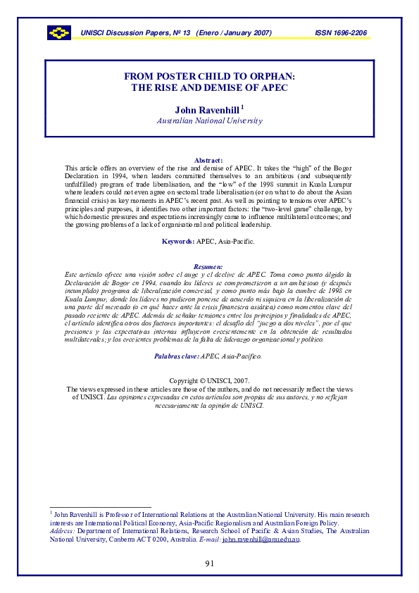 (PDF) From Poster Child to Orphan: The Rise and Demise of APEC