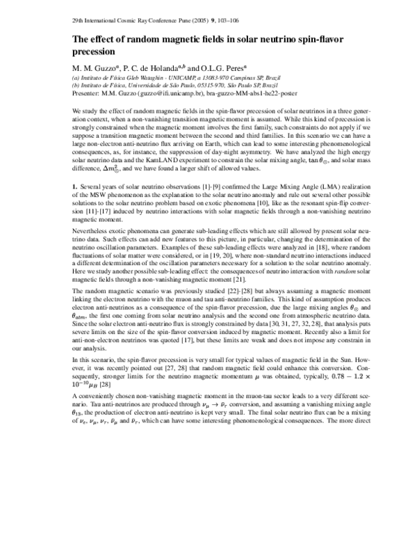 (PDF) The effect of random magnetic fields in solar neutrino spin ...