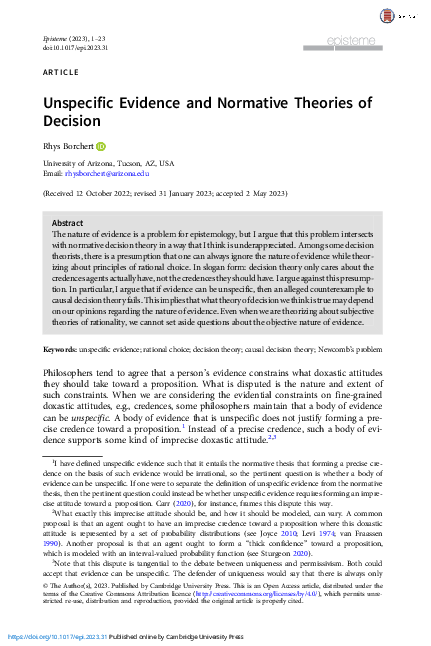 (PDF) Unspecific Evidence and Normative Theories of Decision