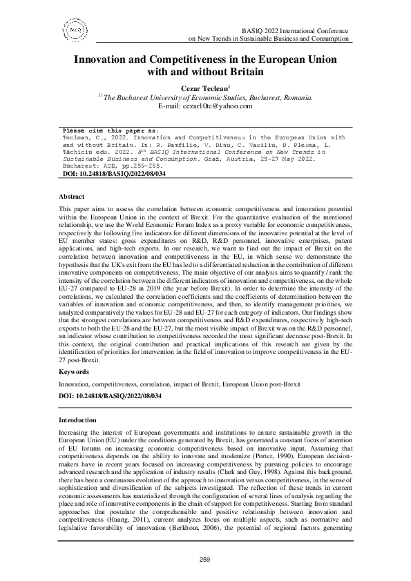 (PDF) Innovation and Competitiveness in the European Union with and ...