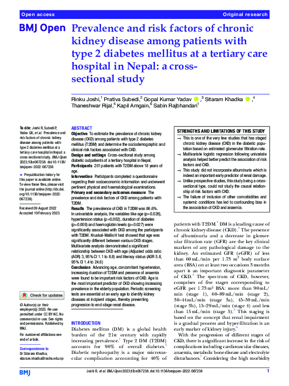 (PDF) Prevalence and risk factors of chronic kidney disease among ...