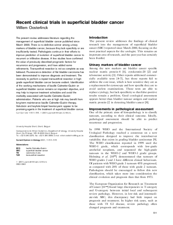 (PDF) Recent clinical trials in superficial bladder cancer