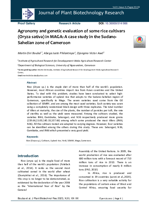 (PDF) Agronomy and genetic evaluation of some rice cultivars (Oryza ...