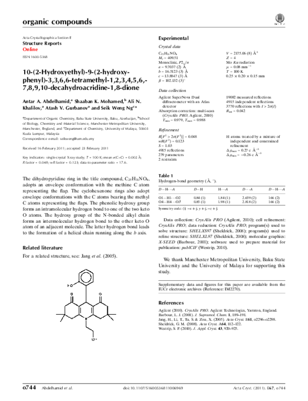 10-(2-Hydroxyethyl)-9-(2-hydroxyphenyl)-3,3,6,6-tetramethyl-1,2,3,4,5,6,- 7,8,9,10-decahydroacridine-1,8-dione