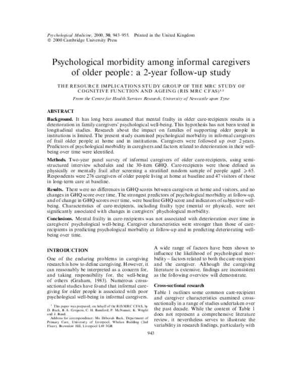 (PDF) Psychological morbidity among informal caregivers of older people ...