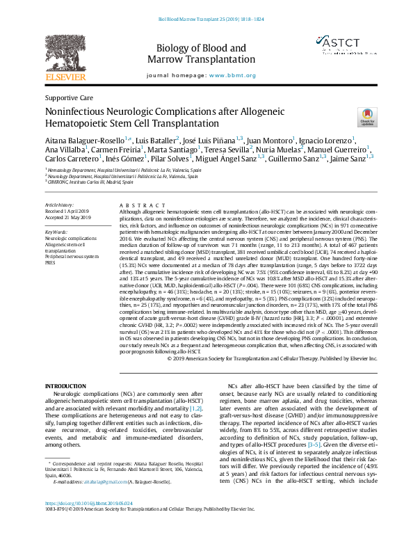 (PDF) Noninfectious Neurologic Complications after Allogeneic ...