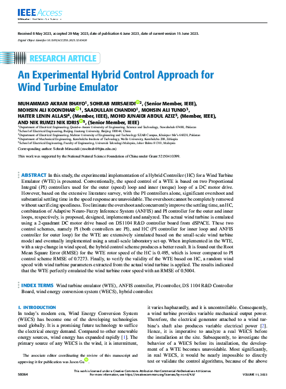 (PDF) An Experimental Hybrid Control Approach for Wind Turbine Emulator