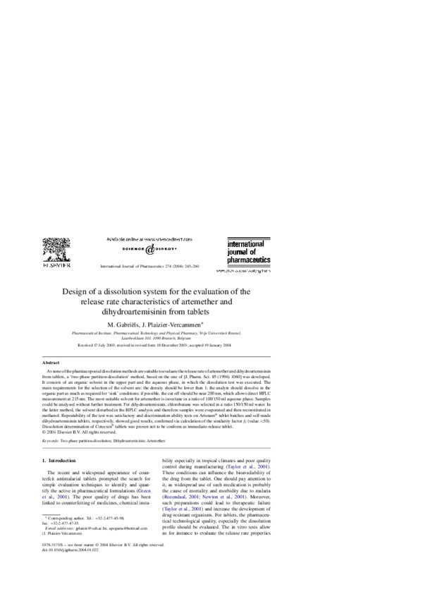 (PDF) Design of a dissolution system for the evaluation of the release ...
