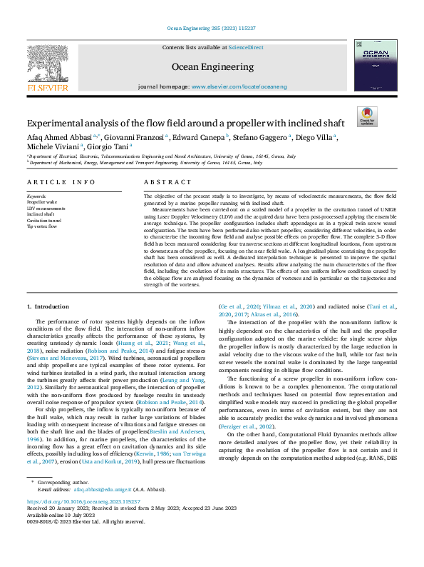 (PDF) Experimental analysis of the flow field around a propeller with ...