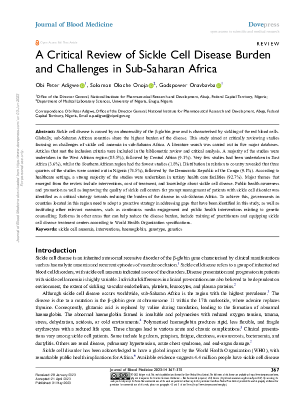 (PDF) A Critical Review of Sickle Cell Disease Burden and Challenges in ...