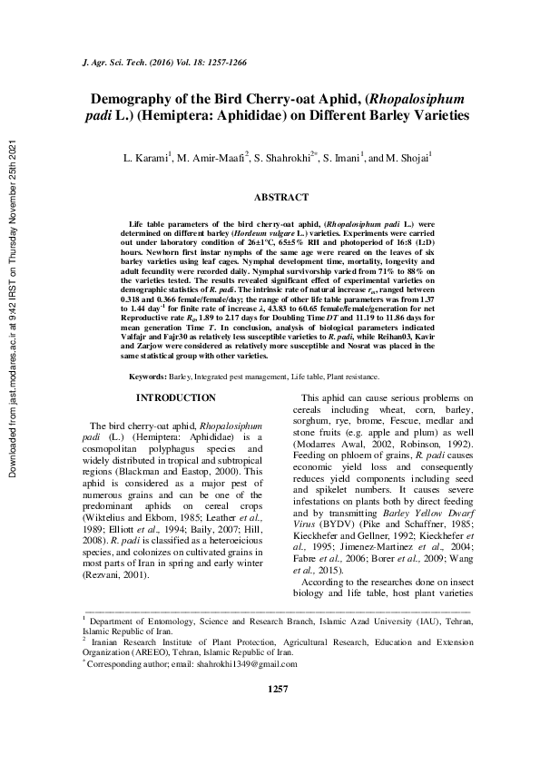 (PDF) Demography of the Bird Cherry-oat Aphid, Rhopalosiphum padi (L ...
