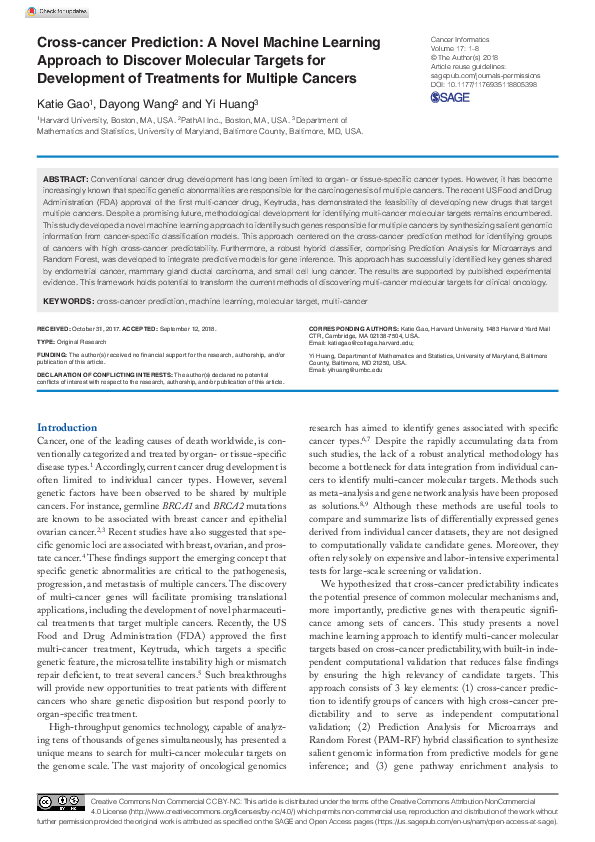 (PDF) Cross-cancer Prediction: A Novel Machine Learning Approach to ...