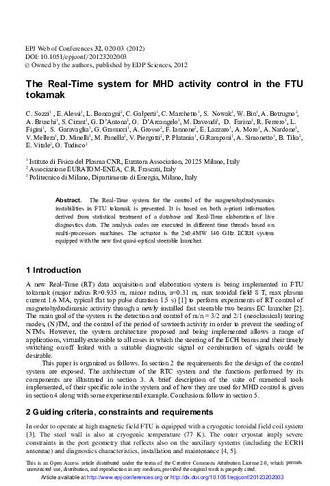 (PDF) The Real-Time system for MHD activity control in the FTU tokamak