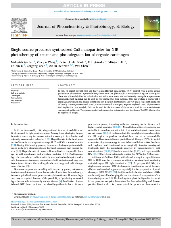 (PDF) Single source precursor synthesized CuS nanoparticles for NIR ...