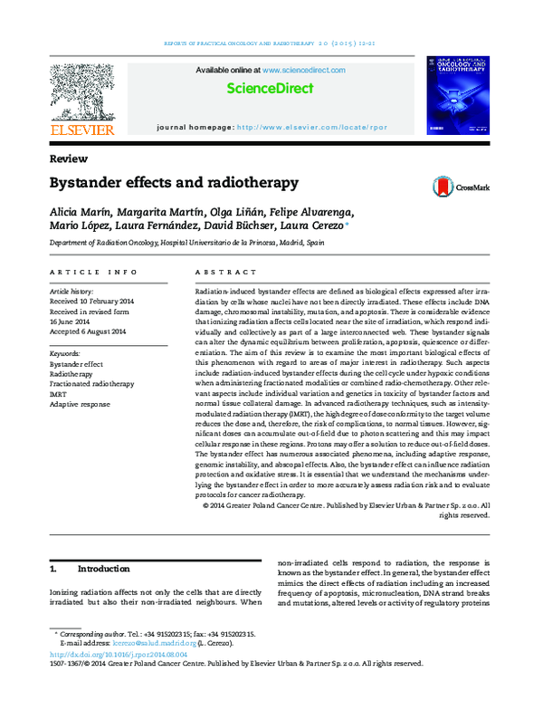 (PDF) Bystander effects and radiotherapy