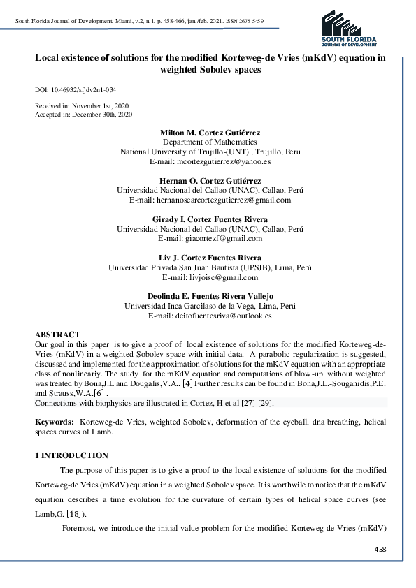 (PDF) Local existence of solutions for the modified Korteweg-de Vries ...