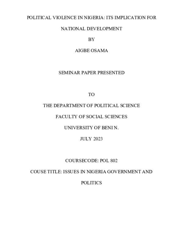 (PDF) THE DEPARTMENT OF POLITICAL SCIENCE FACULTY OF SOCIAL SCIENCES