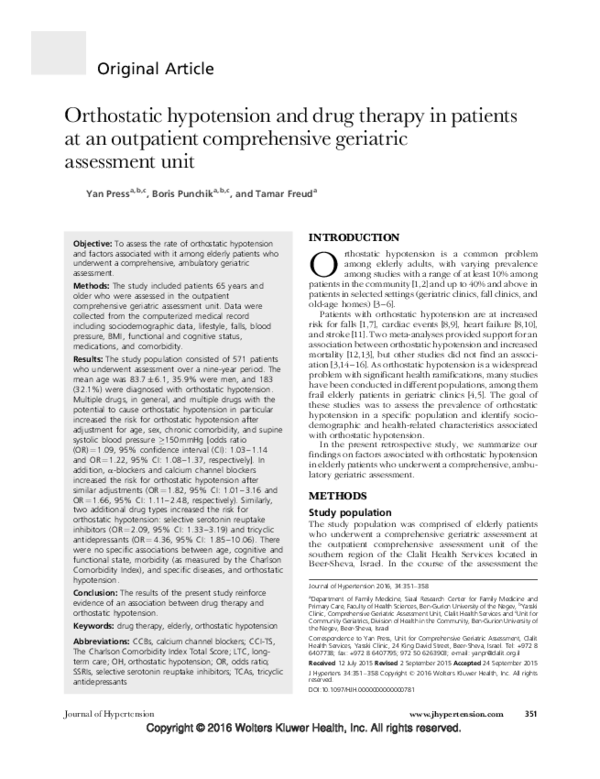 (PDF) Orthostatic hypotension and drug therapy in patients at an ...