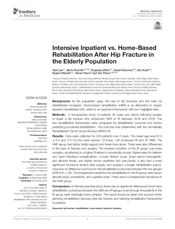 (PDF) Intensive Inpatient vs. Home-Based Rehabilitation After Hip ...